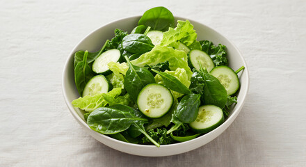 Obraz premium Vibrant Green Salad With Fresh Vegetables In A White Bowl