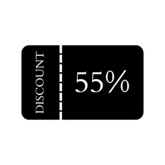 Discount coupon icon set. Black signs of ticket with percent sign. Discount 55% sign vector