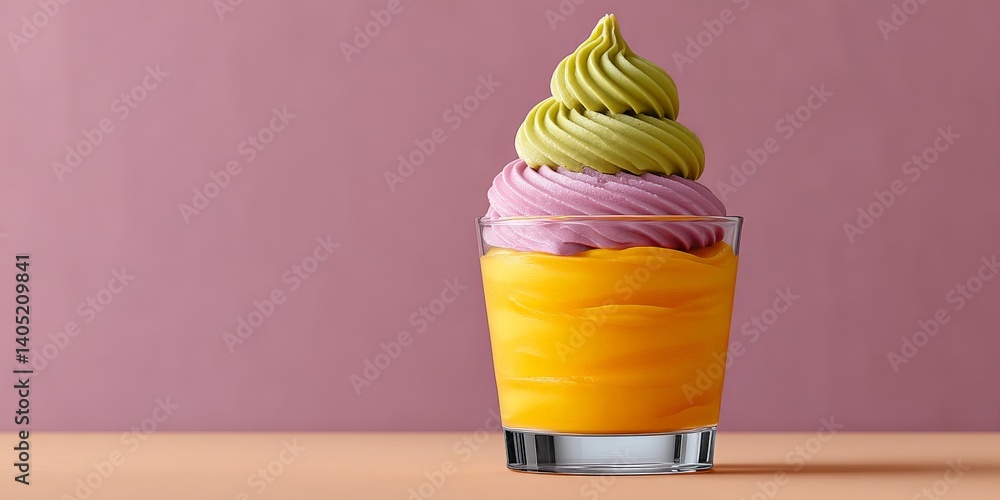 Aufkleber swirled dual color soft serve ice cream set in minimalist container with pink and yellow layers capt