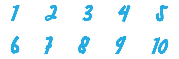 set of 1 to 10 blue number icon on isolated background. vector illustration.