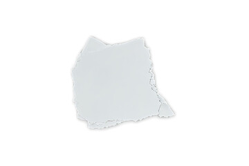Torn Piece of White Paper Isolated on Light Gray Background, Close-up of Rough Edges and Textured Surface with Soft Shadow