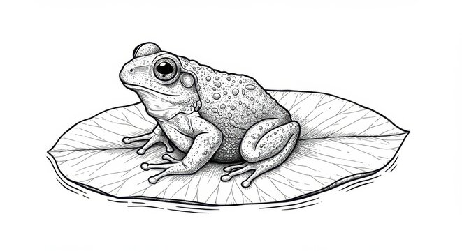 recommend clip art: Black and White Frog on Lily Pad Drawing