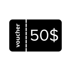 Coupon code symbol icon. Sale symbol isolated background. voucher flat vector icon for apps and websites. vector illustration black voucher coupon with fifty dollar sign icon