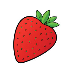 Strawberry Vector Illustration – Fresh Red Berry with Green Leaves in Flat Style for Food Packaging, Juice Labels, and Healthy Lifestyle Design