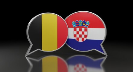 Naklejka premium Belgium and Croatia dialog: Overlapping speech bubbles flags with silver borders