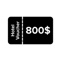 Simple design hotel voucher icon with 800 dollar sign. Hotel accommodation discount or voucher.