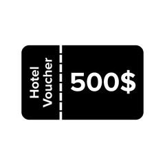 Simple design hotel voucher icon with 500 dollar sign. Hotel accommodation discount or voucher.