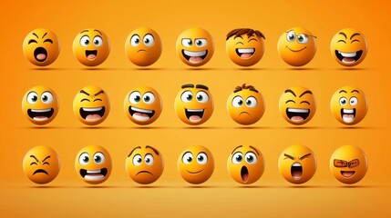 Diverse Group of Yellow Emoticons Expressing Various Moods and Expressions