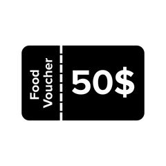 Coupon food voucher icon. Discount card or voucher fast food restaurant or delivery service. Template design food voucher with 50 dollar sign icon