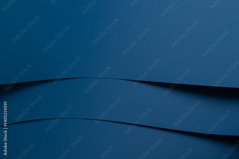 Aufkleber Matte designer paper texture with layered, curved arcs and smooth surface. Elegant, clean composition in deep navy, ocean blue, and royal blue tones. Stylish, moody, and cool monochrome backdrop with.