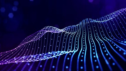 vj loops strings. This is an Abstract Digital Landscape featuring Vibrant Flowing Lines and Dots rendered in a beautiful palette of Purple and Blue Tones that captivate the viewers attention - Powered by Adobe