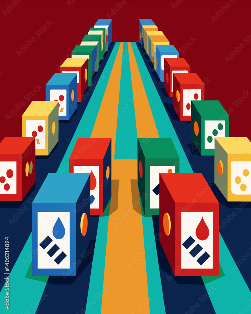 Poster rows of unod board games waiting for a family to take them home and play.. vector illustration