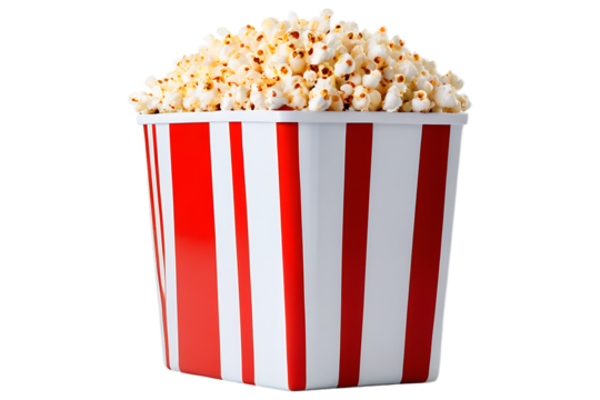 Overfilled Popcorn Container with Red and White Stripes on a Gradient Background 