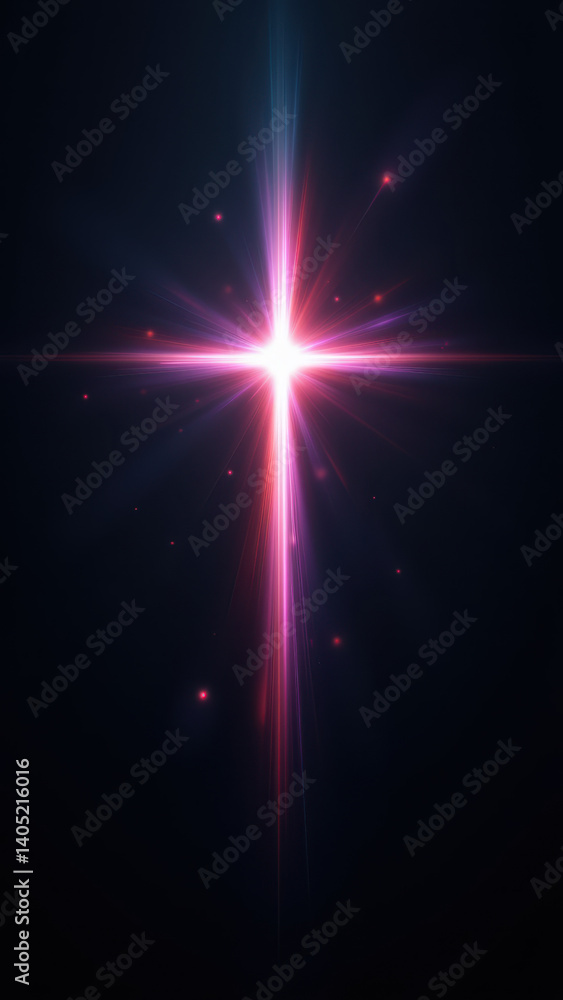Poster the image depicts a bright light with a cross symbol at its center, emanating rays of light towards 