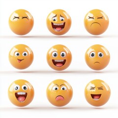 Fototapeta premium Assorted Yellow Emoji Characters Expressing Diverse Feelings and Emotions