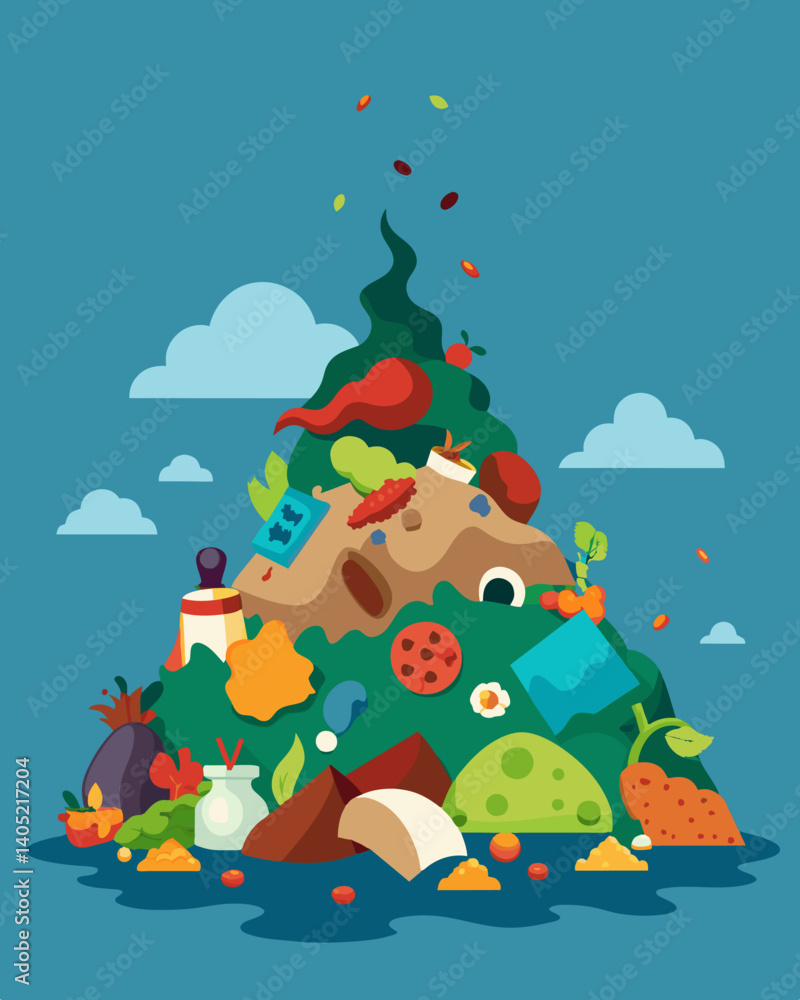 Poster the amount of wasted food piling up a stark reminder of the consequences of overproduction.. vector 