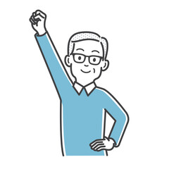 エイエイオーの掛け声をする年配男性