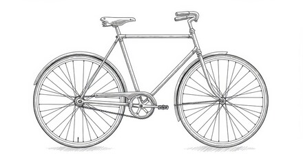 Side View Black and White Line Art Bicycle