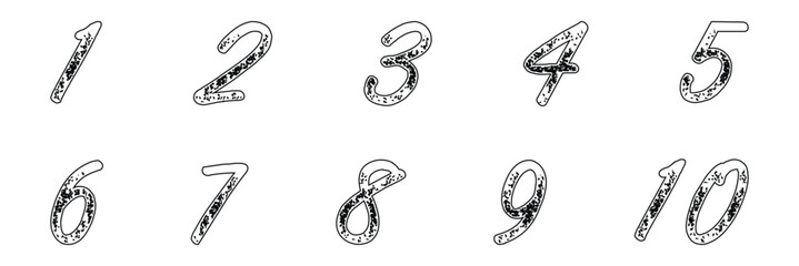 Number icon. place numbers doodle hand drawn icon set. Outline drawing number 1, 2, 3, 4, 5, 6, 7, 8, 9 line clipart symbol.