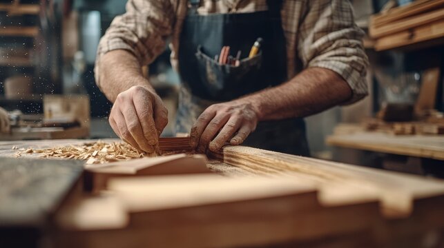 Carpenter building wooden cabinet. Featuring carpentry work and cabinet construction