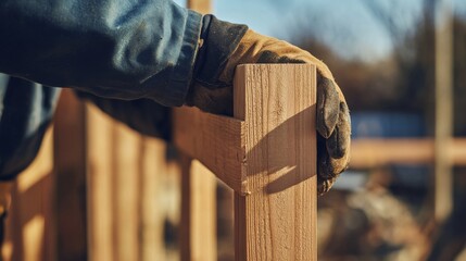 Carpenter building wooden fence gate. Featuring carpentry work and gate building