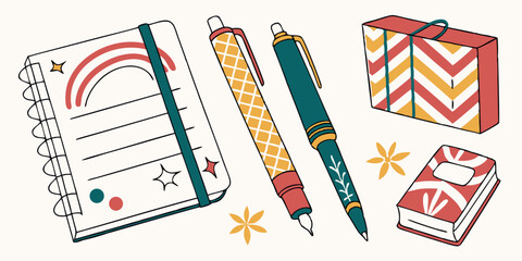 Rainbow Notebook Pens Gift Box Book Stationery Cartoon Illustration