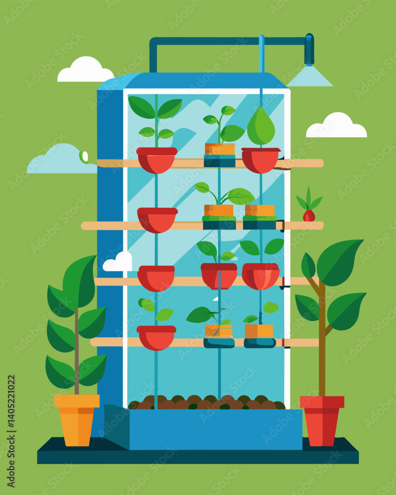 Poster a vertical farming system that maximizes space and decreases water usage allowing for more sustainab