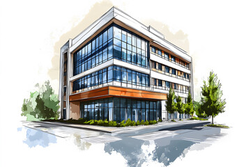 Obraz premium Modern office building architectural sketch