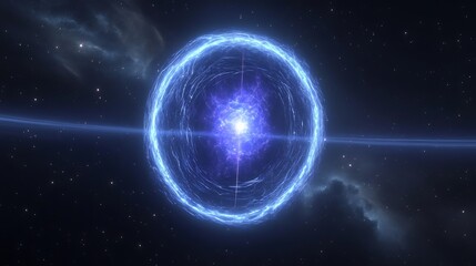 Obraz premium Celestial energy sphere within a cosmic backdrop.