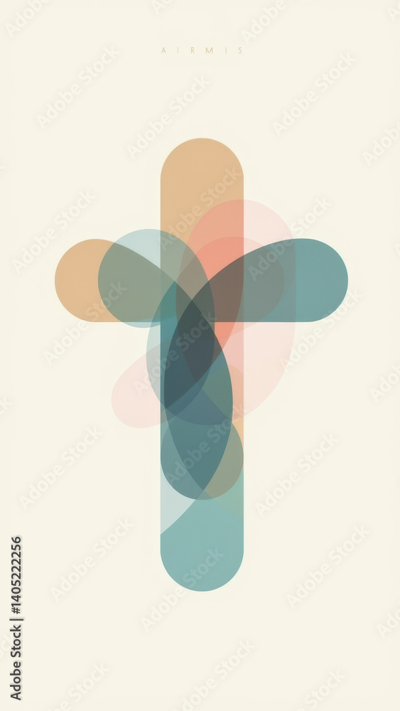 Poster christian cross with abstract geometric shapes in various colors.