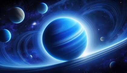 creative illustration of planet neptune in space with the milky way galaxy and planets and interstellar gas