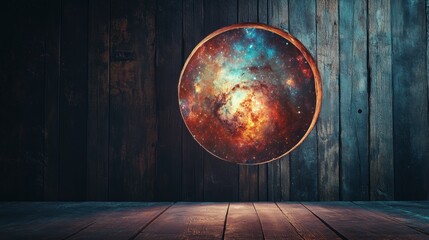 Cosmic pan on dark wooden backdrop.