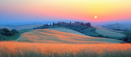 Obraz premium Tuscan Sunrise Over Rolling Hills