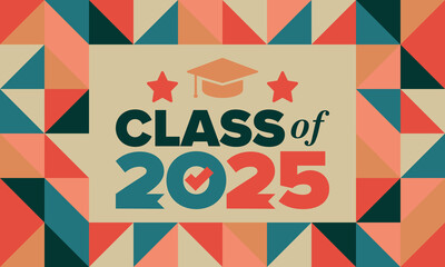 Obraz premium Class of 2025. Graduation congratulations. Senior. College and university students. Education concept. Poster, card, banner and background. Vector illustration