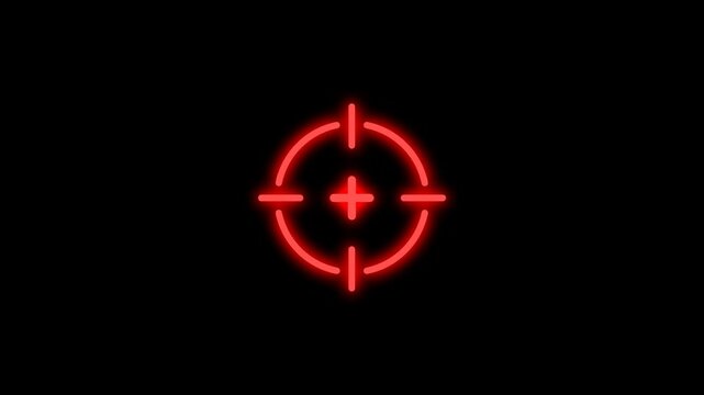 glowing neon red color target cross animation icon, crosshair, gun aim, hunting, target audience, shoot, Crosshair, gun aim, sniper target, bullseye, hunting, gaming