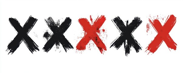 Obraz premium Abstract X Marks with Brush Stroke Texture in Black and Red