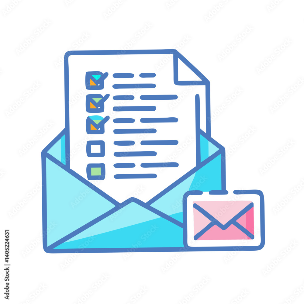 Aufkleber illustration of an envelope with a checklist representing communication and task management