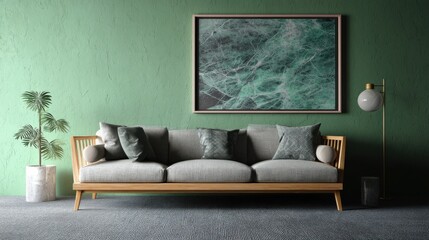 Serene living room with gray sofa