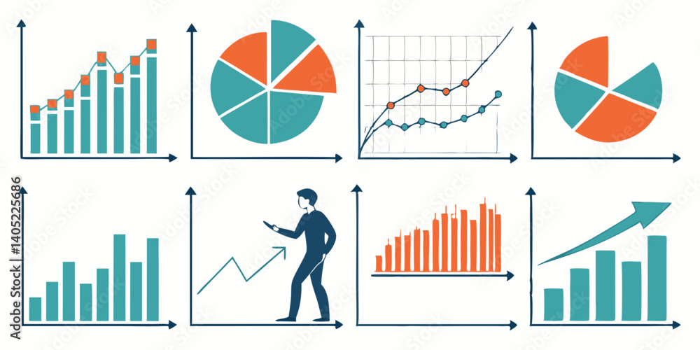 Poster business charts and graphs vector set: modern flat design for data visualization and infographic pre
