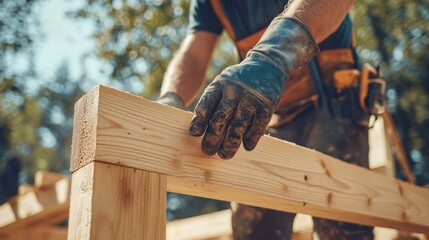 Carpenter constructing wooden gazebo. Featuring carpentry work and gazebo building