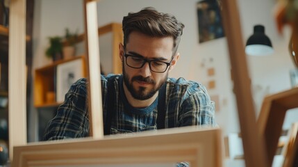 Carpenter crafting wooden frames. Featuring carpentry and frame making