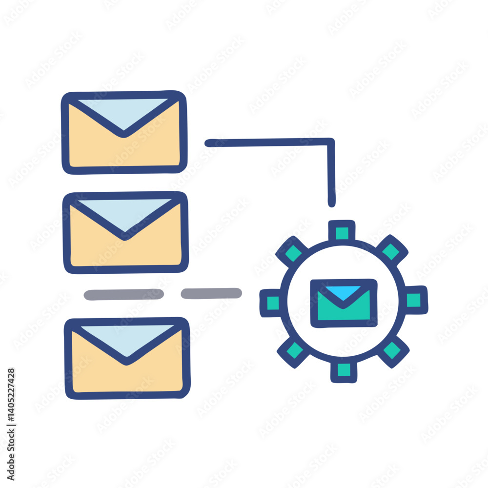 Aufkleber graphic representation of email automation with gears symbolizing efficient communication processes