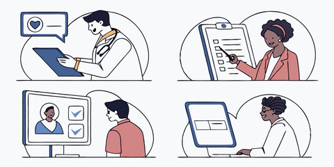 Digital Healthcare Telemedicine Services Online Doctor Consultation Flat Vector Illustration