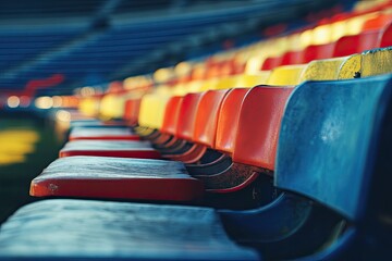 Empty stadium seats, vibrant colors
