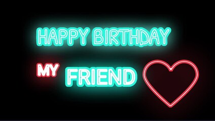 Happy Birthday Neon Text Animation with Glowing Heart in Dark Background ,Bright Blue, Red, and Black Color Palette.Vibrant Modern Style Celebration Themes - Powered by Adobe