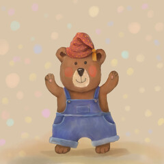 Cheerful Bear in Polka Dot Hat