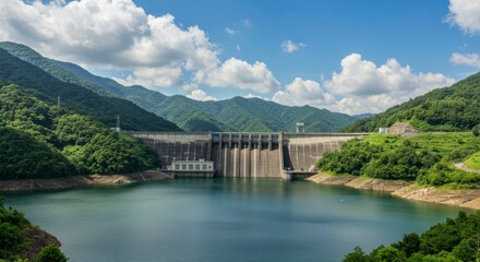 Fototapeta premium Dam nestled in green mountains