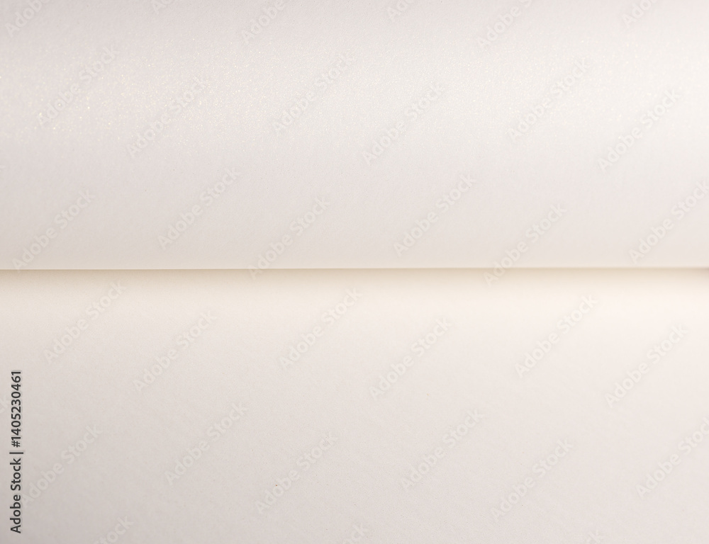Poster Paper background with pearlescent texture. Folded smooth surface in creamy white and ivory tones, subtle shimmer and reflective gloss, elegant minimal design, refined curved composition..