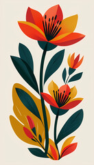 Beautiful Floral Pattern with Pink Tulips, Leaves, and Blossoms - Spring and Summer Nature-Inspired Vector Design for Art, Decoration, and Wallpaper
