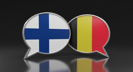 Obraz premium Diplomacy and Dialogue: 3D Rendering of Finland and Belgium Speech Bubbles